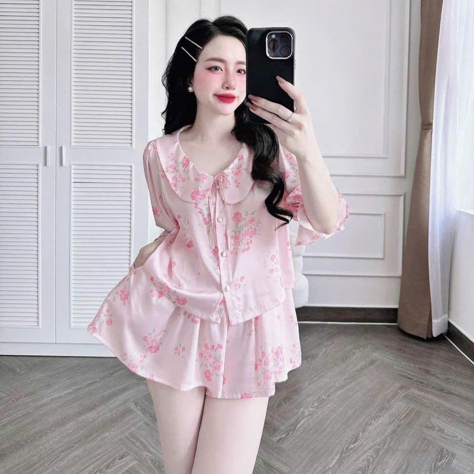 bộ đồ ngủ 2 dây thiết kế viền bèo tầng xinh xắn (DB66)